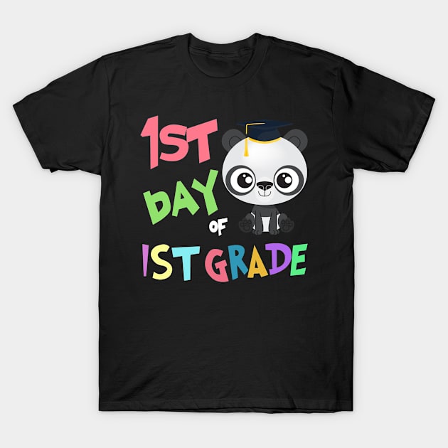 Back To School Panda Kids Gift - 1st Day Of 1st Grade T-Shirt by AwesomeApparel